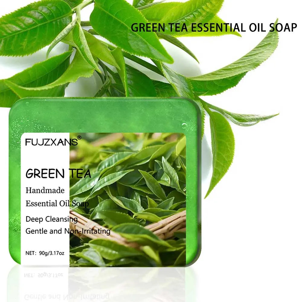 90g FUJZXANS Handmade Essential Oil Soap Bars - Rose, Jasmine, Green Tea, Calendula, Osmanthus, Lavender, Lemon - 7 Long-Lasting