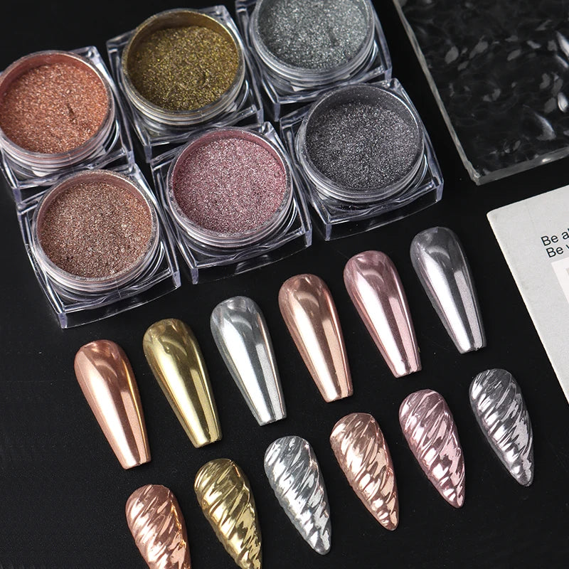 6/12pcs Gold Silver Rose Chrome Nail Powder Luxury Metallic Mirror Glitter Rubbing Pigment Dust Y2K Gorgeous Nail Art Decoration