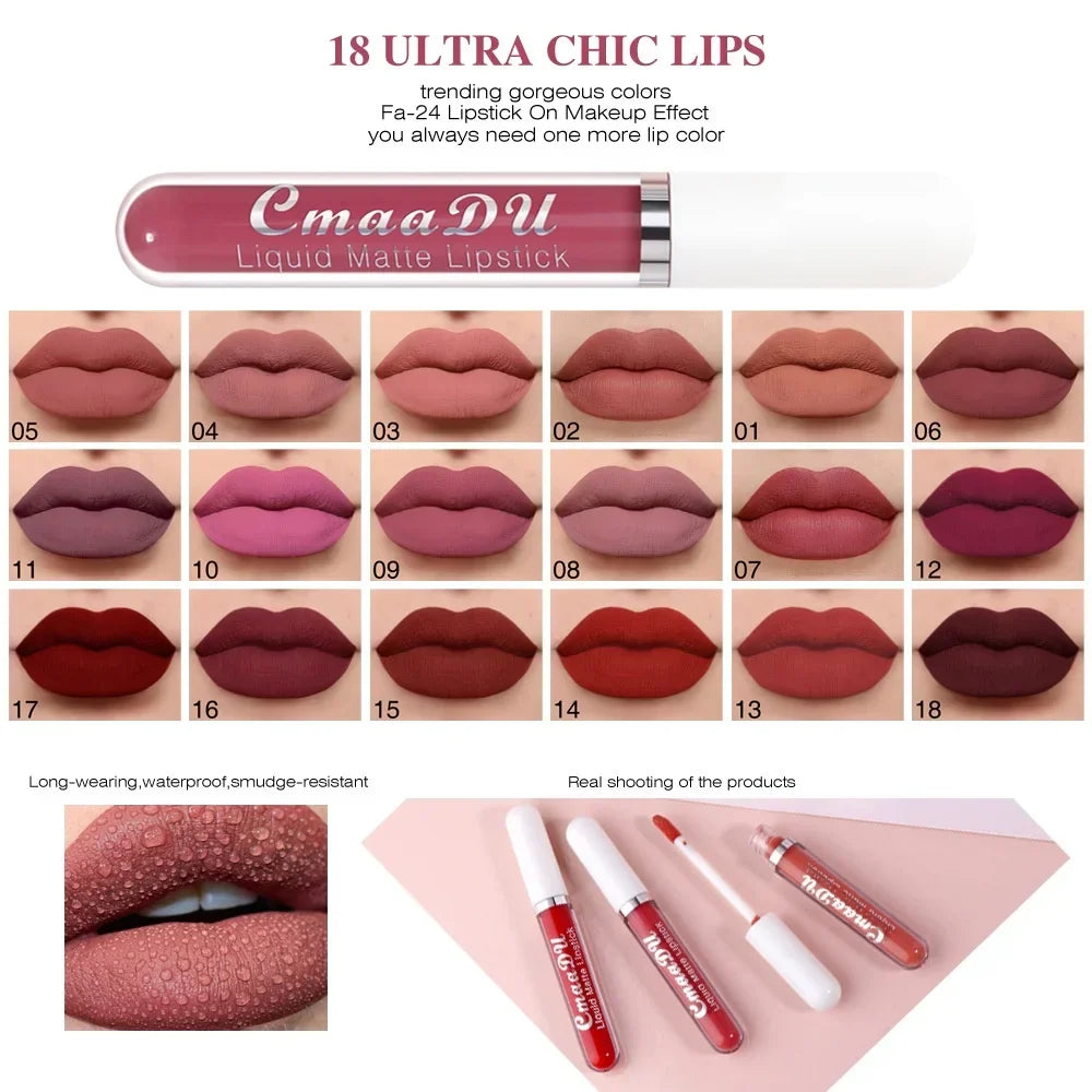 Long-Lasting Velvet Matte Lip Gloss – Liquid Lipstick, Red Lip Makeup for Women, Waterproof, Moisturizing Lip Gloss