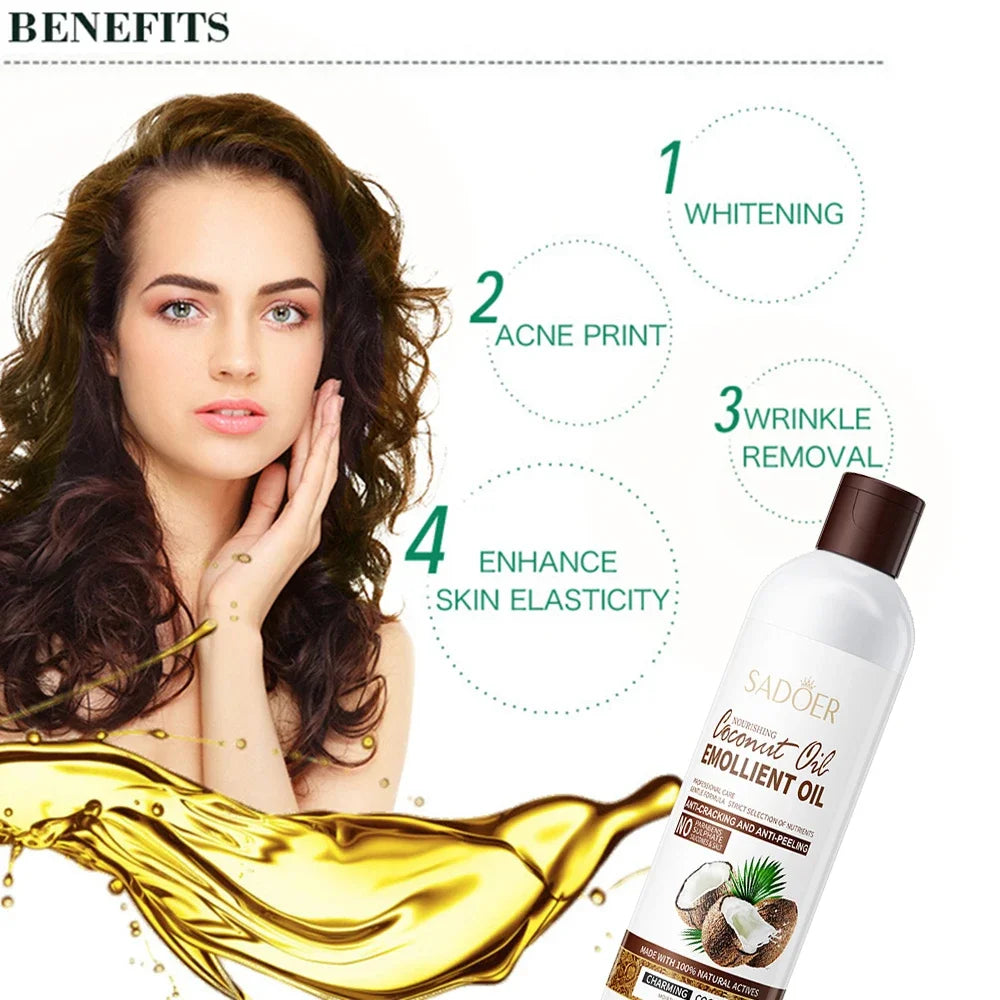 250ml Coconut Sooth Dry Skin Lighten Fine Lines Face Massage Oil Nourishes Hair Removes Frizz Hair Care Oil Firming Body Oil