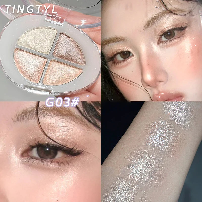 4-Color Pearlescent Highlighters Chameleon Polarized Glitter Diamond Eye Brightening Full Shimmer Highlight Palette Eyes Makeup