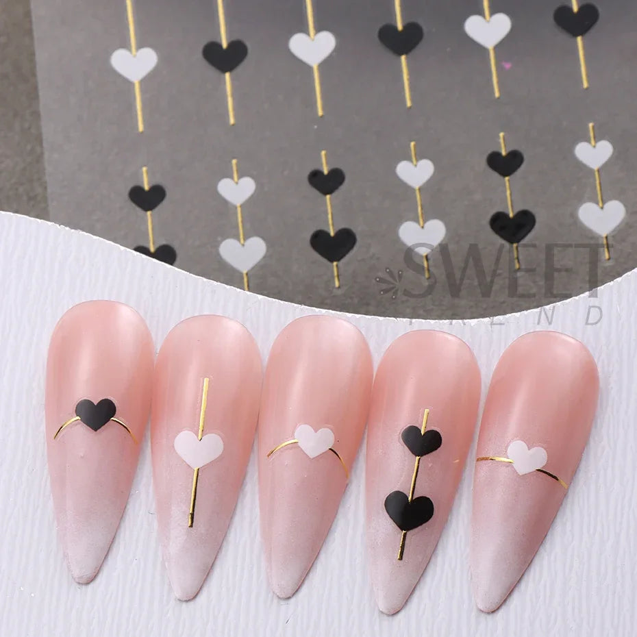 4pcs 3D Gold Heart Line Nail Art Stickers MetallicGlitter French Stripes Love Letter Romantic Valentines Holographic Decoration
