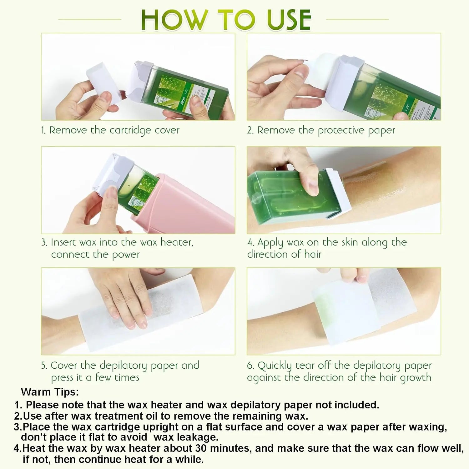 Roll on Wax Refill Painless Wax Roll On For Hair Removal Depilatory Wax Warmer Cartridge For Aloe Wax Bikini Body Hair Removal
