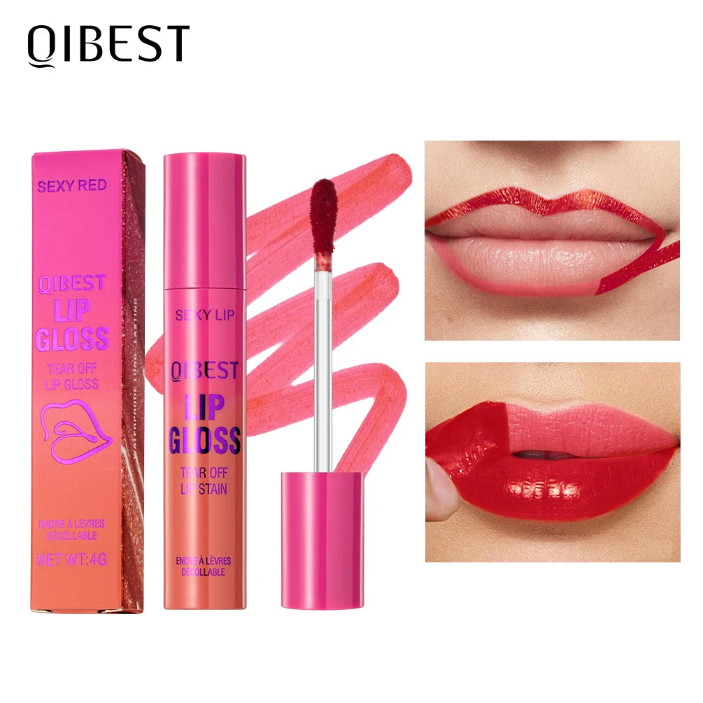 QIBEST Lip Liner Peel Off Tattoo Lipgloss Waterproof Lasting Lip Tint Red Brown Not Easy Fade Lip Stain Outline Contour Makeup