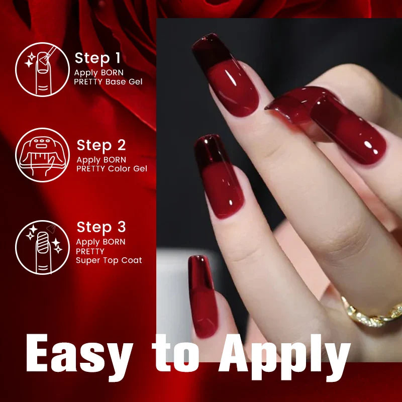 BORN PRETTY 10ml Blood Red Jelly Gel Nail Polish Halloween Nails Art Gel Polish Sheer Translucent Nail Gel for Winter Manicure