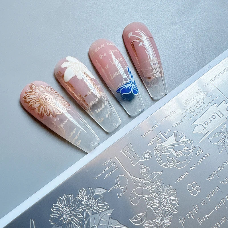 Letters & Flowers Nail Art Stamping Plates Image Templates DIY Manicure Nail Art Stamp Templates