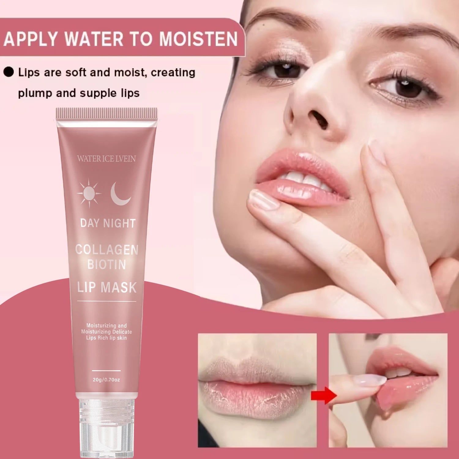 Collagen Biotin Lip Mask 20g with Peptides & Aloe - Moisturizing Nourishing Lip Care, Peel Off Mask