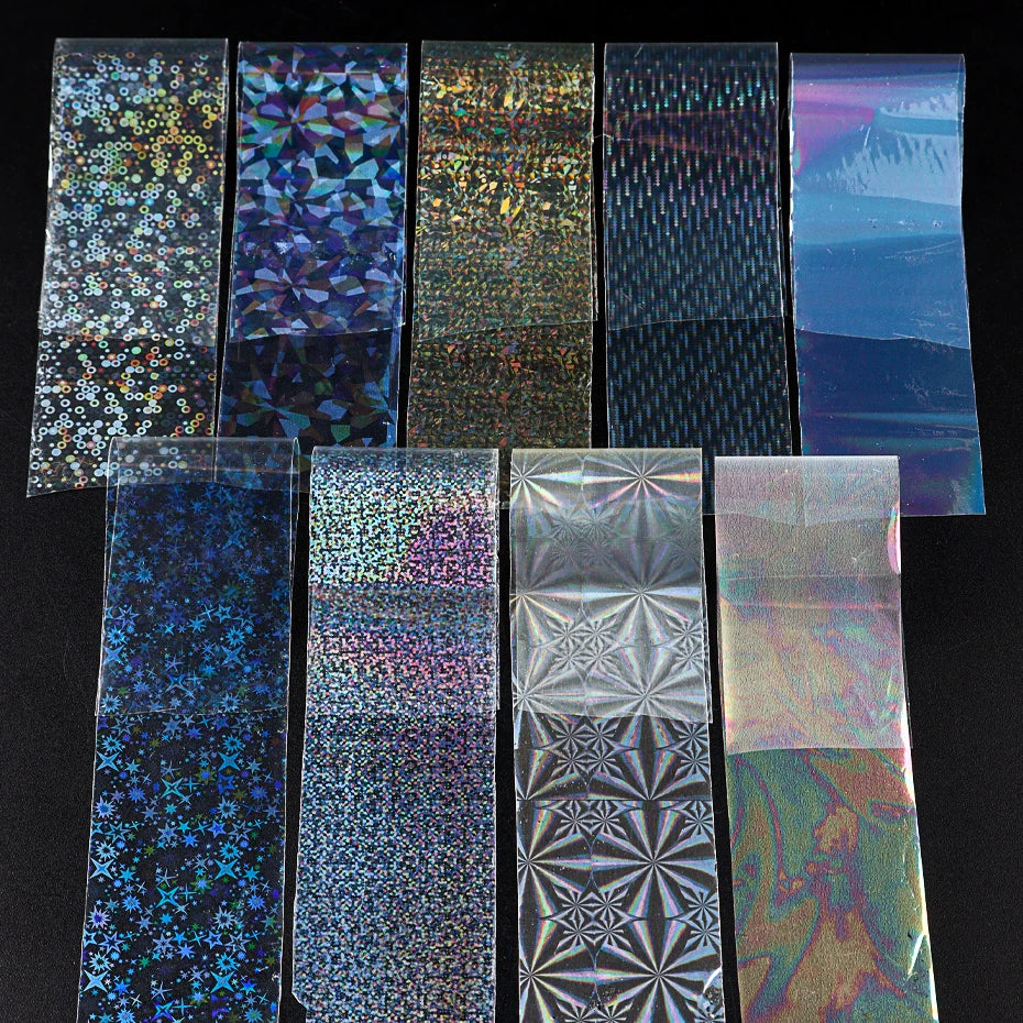 9PCS/Bag Nail Transfer Stickers Laser Patterns Holographic Design Gel Decal Foil Slider Art Decoration Manicure Accessories Tool
