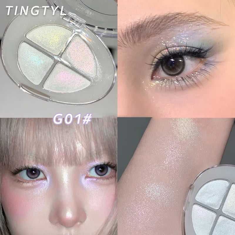 4-Color Pearlescent Highlighters Chameleon Polarized Glitter Diamond Eye Brightening Full Shimmer Highlight Palette Eyes Makeup