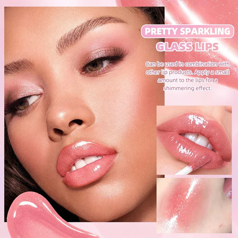 Shimmering Taro Purple Lip Gloss Moisturizing Plumping Gold Sparkle Lip Gloss Glassy Jelly Shine Liquid Lipstick for Sexy Makeup