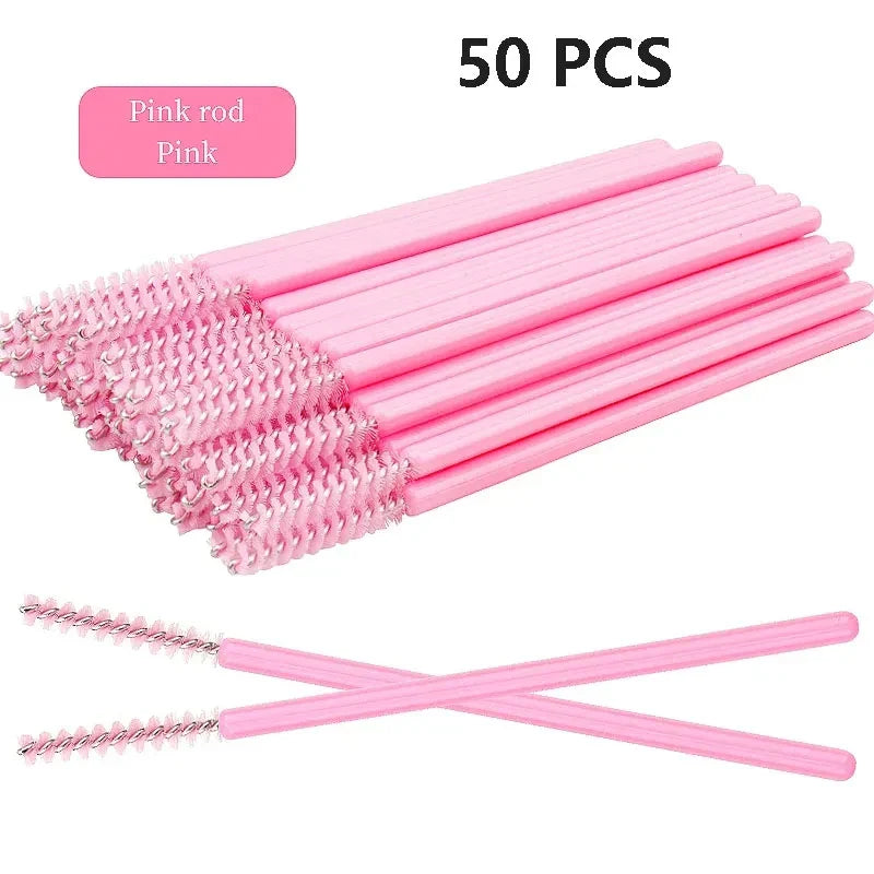 50pcs Disposable Eyelash Brushes Crystal Eye lash Mascara Wands Glitter Lash Comb Spoolies Micro Makeup Applicators