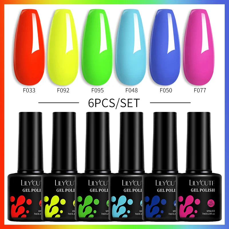 LILYCUTE 6PCs/Set Gel Nail Polish Set Kit Glitter Nail Gel Sequin Vernis Semi Permanent For Manicure Varnish UV LED Nail Art Gel