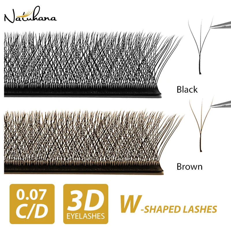 NATUHANA 3D W-shaped Eyelash Extensions Premade Volume Fans W Shape Lashes Natural Soft False Eyelashes for Makeup