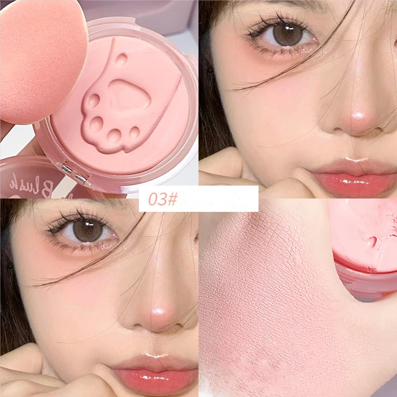 Cat Paw Cream Blush With Thumb Powder Puff Natural Matte Brighten Purple Apricot Rubores Cute Blusher Rouge Korean Dupes Makeup