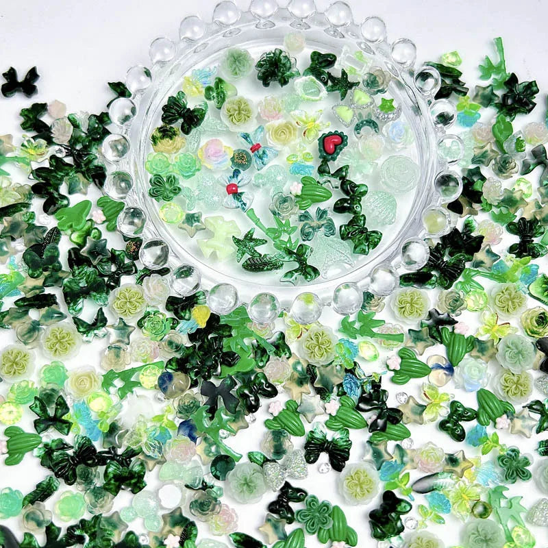 100Pcs Mixed Cute Cartoon Nail Charms 3D Resin Flower Bow Fruit Nail Art Decorations Manicure DIY Phone Case Accessories