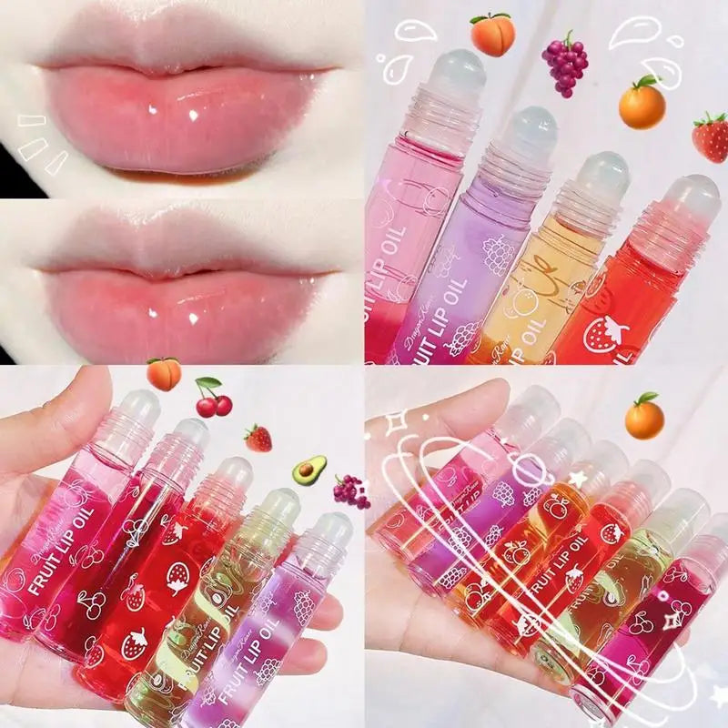 Transparent Hydrating Lip Gloss Fruit Roll-on Balm Lip Makeup Gloss Oil Primer Moisturizing Clear Lip Oil Long Lasting Cosmetics