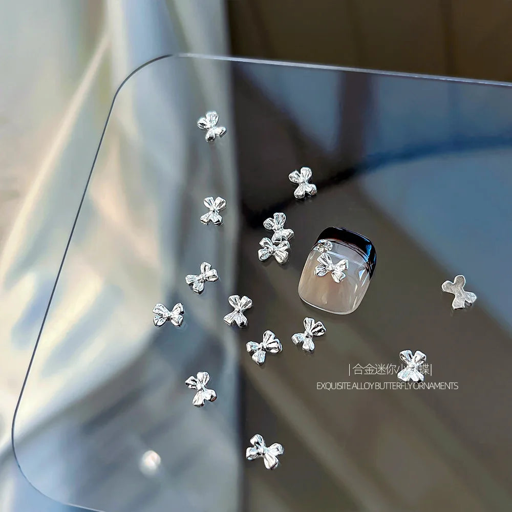 10Pcs Mini Hollow Butterfly Knotbow Nail Art Charms 3D Metal Silver/Gold Alloy Nail Art Decoration DIY Nail Accessories