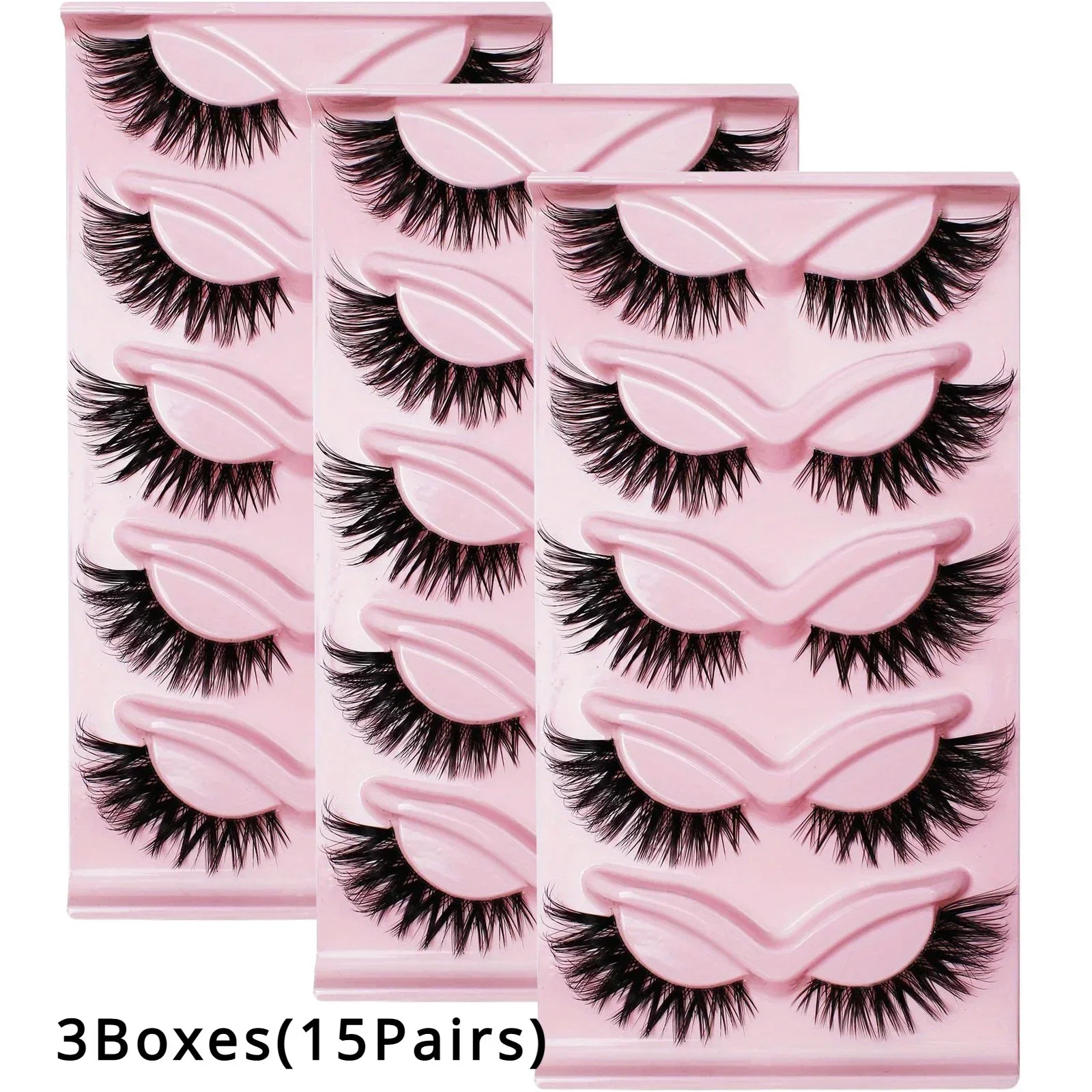 3Boxes(15Pairs) Cat Eye Lashes Fake Eyelashes Clear Band Lashes Natural Look Wispy False Eyelashes Full Strip Lashes