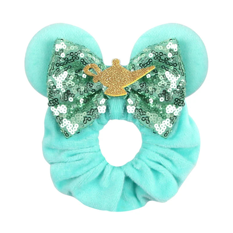 Disney Mouse Ears Velvet Scrunchies Hairband Women Elastic Ponytail Holder Girls Sequin Bow 2023 Kids Party DIY Hair Accessories