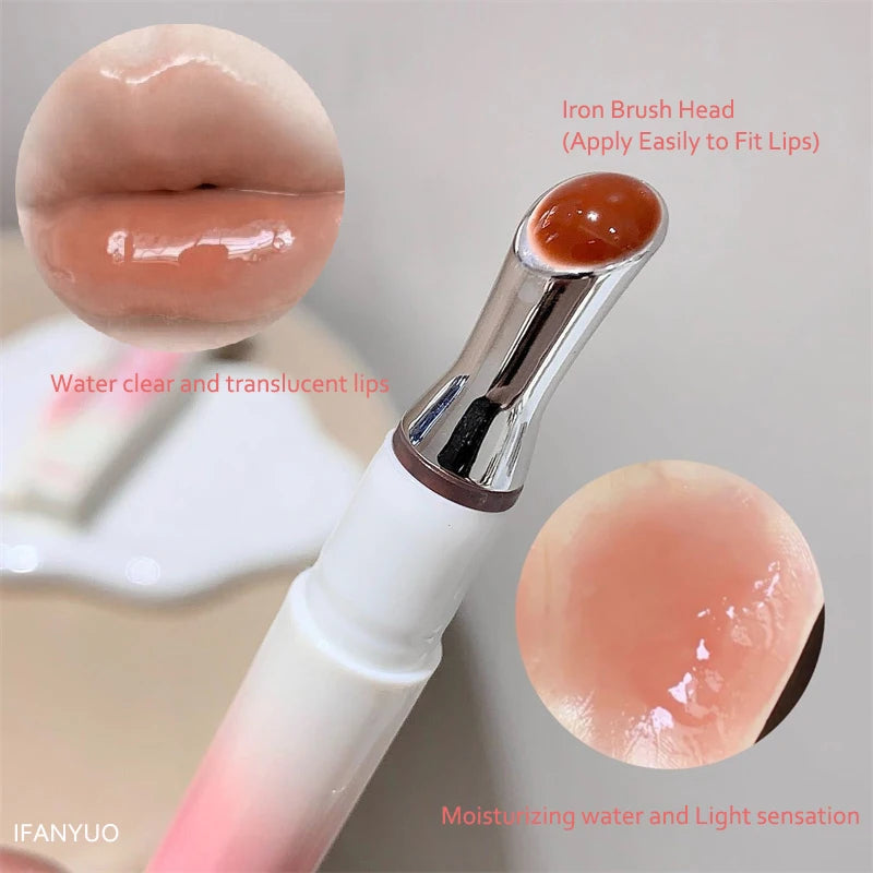 Kakashow Mirror Watery Lip Gloss Iron Brush Head Jelly Lipgloss Moisturizing Lip Tint Lipstick Nature Nude Lips Makeup Cosmetics