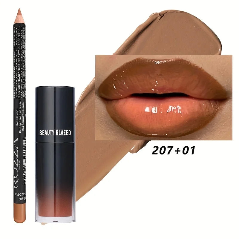 2pcs/Set Smooth Lip Liner+Lip Oil Set Lip Combo Waterproof Lip Liner Makeup, Long-Lasting Moisturizing Lip Makeup Lip Plump