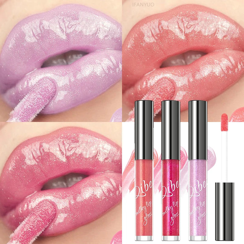 Shimmering Taro Purple Lip Gloss Moisturizing Plumping Gold Sparkle Lip Gloss Glassy Jelly Shine Liquid Lipstick for Sexy Makeup