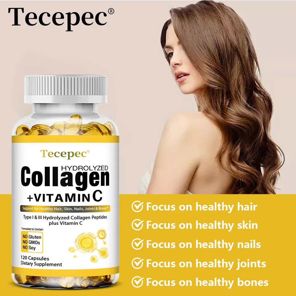 Hydrolyzed Collagen Peptides Capsules - with Vitamin C - Support for Healthy Hair, Skin, Nails, Joints & Bones,Antioxidants