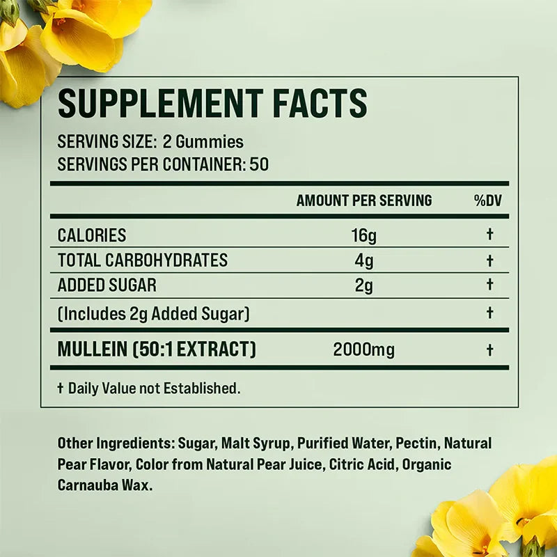 Mullein Gummies - Lung Cleansing and Detoxification, Promotes Respiratory Health, Boosts Immunity