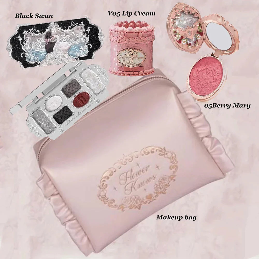 Makeup Flower Knows Set Swan Ballet Series Six Color Eyeshadow Palette Embossed Blusher Shine Lipstick Kit With Bag All In