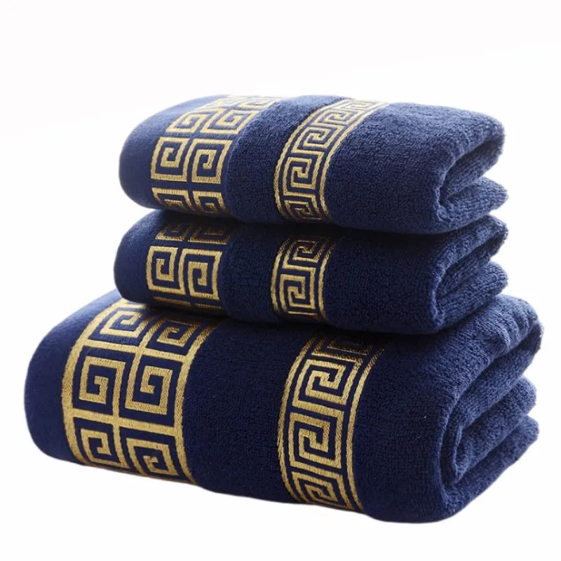 Set of 3 Cotton Bathroom Towels Sets 2pcs Hand Face Towel 35x75cm and 1pcs Big Bath Towels 70X140cm Washcloths Gift Towels