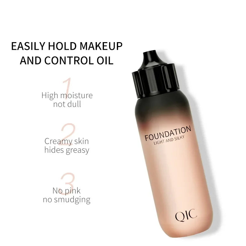 QIC Small Milk Bottle Liquid Foundation Concealer Moisturizing Clear Waterproof Natural Brightening Makeup for Face