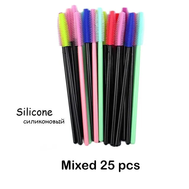 25pcs Silicone Mascara Wands Applicator Disposable Eyelash Brushes Comb Beauty Makeup Brush For Women Eyelash Extension tools