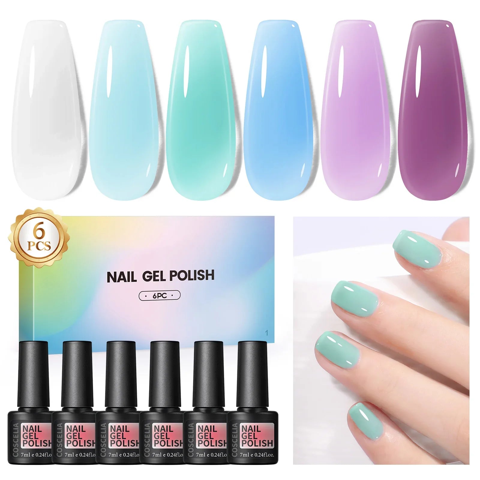 Coscelia Nail Gel Polish Set 7ml Jelly Nail GelCrystal Translucent Clear Pink Nail Art Semi Permanent Soak Off UV LED Varnish