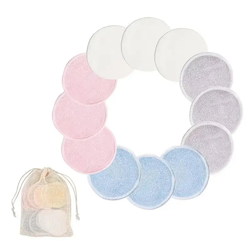Makeup Remover Pads Reusable Bamboo Makeup Remover Pads 12pcs/Pack Microfiber Washable Rounds Cleansing Tools Make Up Removal