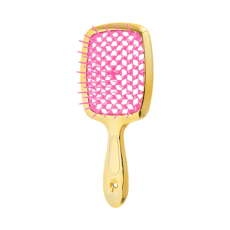 Square Shape Mesh Comb for Hair Fluffy Detangling Scalp Massage Hairbrush Wide Teeth Hollow Brush Salon Barber Gold-plated Comb
