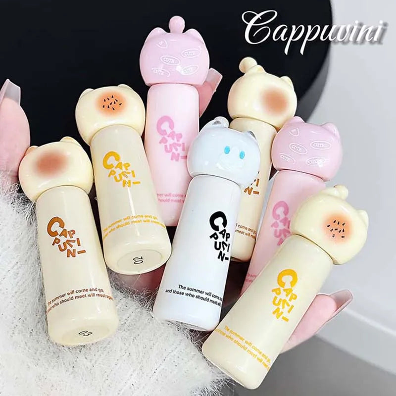 Cute Cat Mirror Dyeing Lip Gloss Moisturizer Liquid Lipstick Waterproof Lasting Almond Milk Dew Lip Tint Korean Makeup Cosmetics