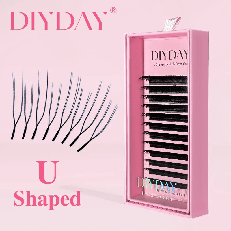DIYDAY U-shaped YY Eyelash Extension Premium PBT Double Layer U Sahpe YY Lashes Ultra Soft Featherlight False Mink Eyelashes