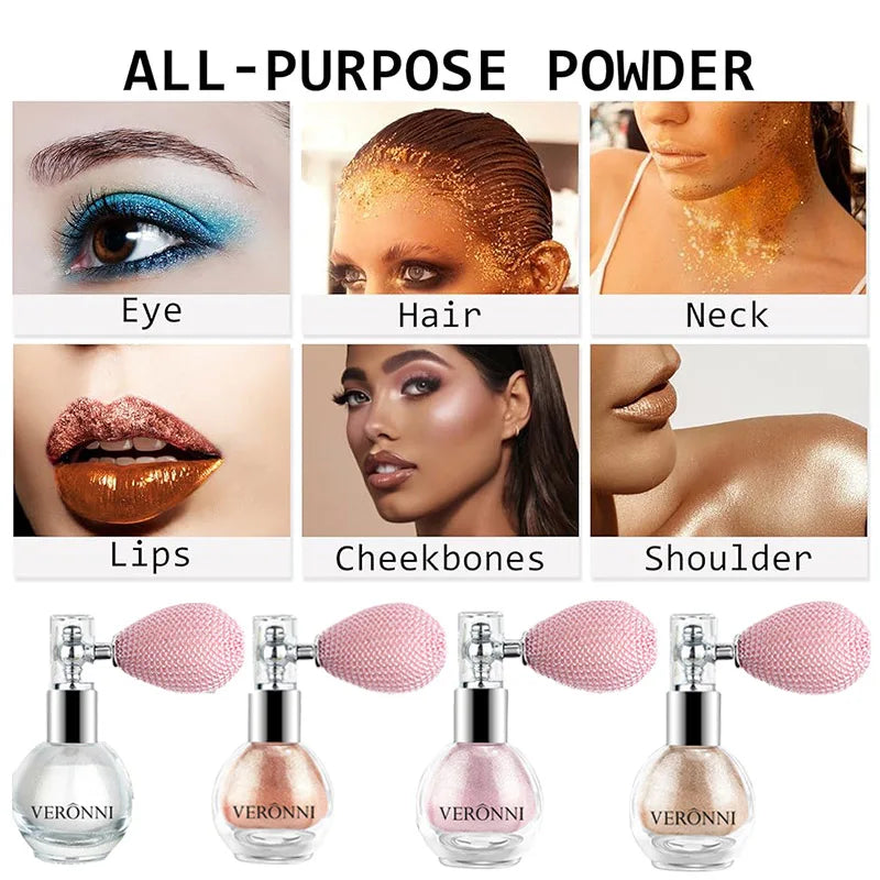 High Gloss Body Diamond Shimmering Spray Powder Highlight Powder Makeup Suitable for Facial and Body Skin Hair Clothes Cosmetics