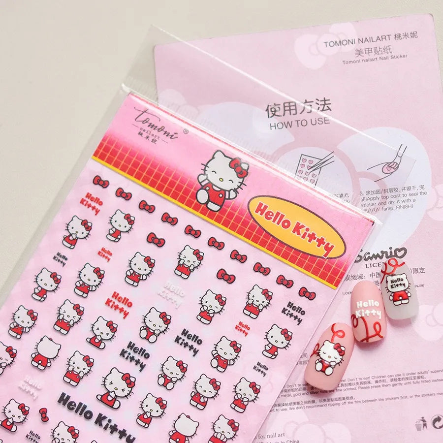 1PCS New Color Laser Hello Kitty Cartoon 5D Nail Stickers Sanrio Cinnamoroll Pochacco Nail Art Supplies DIY Nail Art Stickers