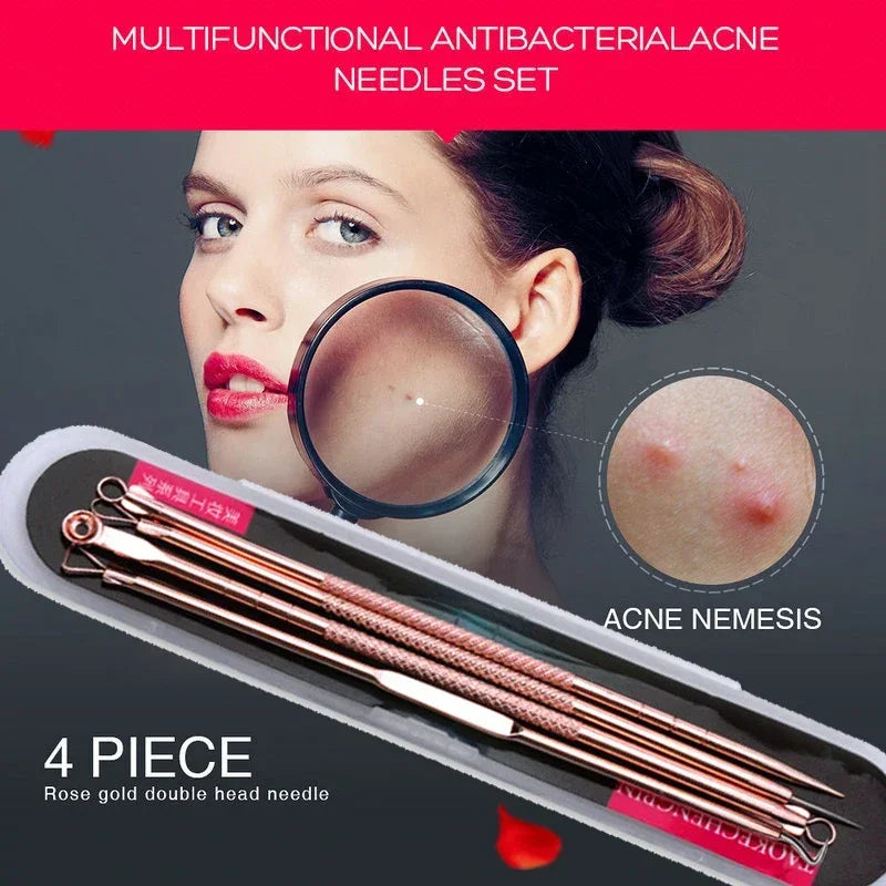 4PCS Acne Blackhead Comedone Black Spot Pimple Blemish Remover Skin Care Women Beauty Acne Treatment Pore Cleanser Needle Hook