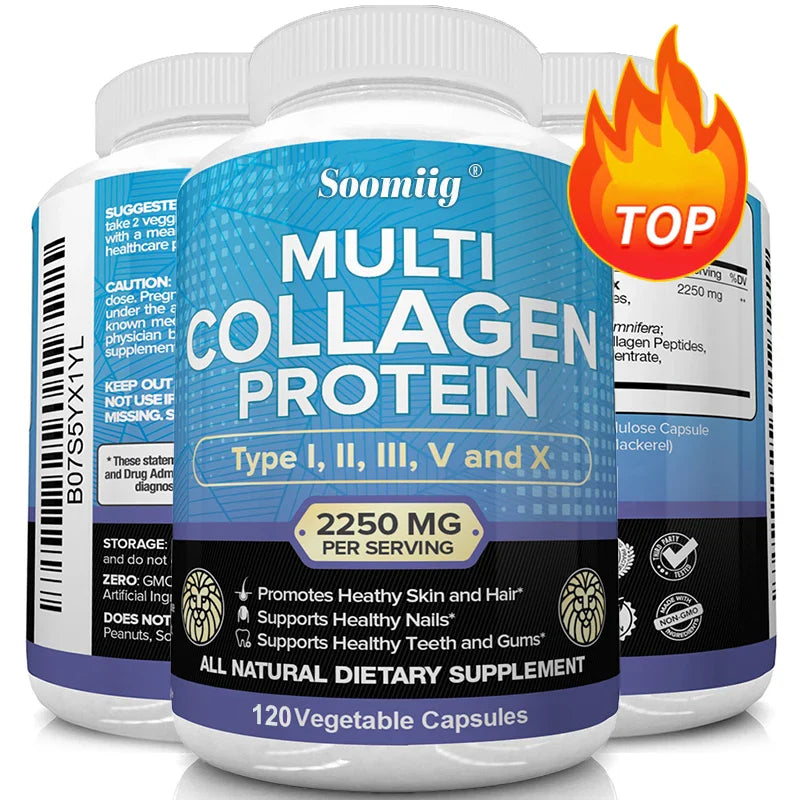 Multi-Collagen Capsules for Men and Women - Hydrolyzed Type I II III V X for Skin, Hair, Nails, Bones, Joints, Nutrition and Pro