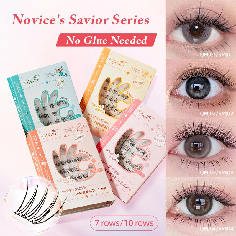 Yelix Self-adhesive Glue Free False Eyelashes Reusable DIY Segmented DIY Lashes Clusters No Glue Needed Natural Soft Lashes