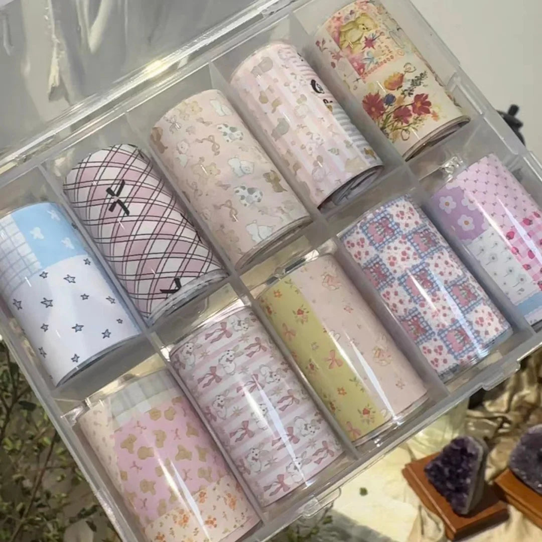 10Rolls Plaid Thousand-Bird Bow Stars Nail Foils Transfer Paper Nail Art Stickers Manicure Set Decal Nails Decoration