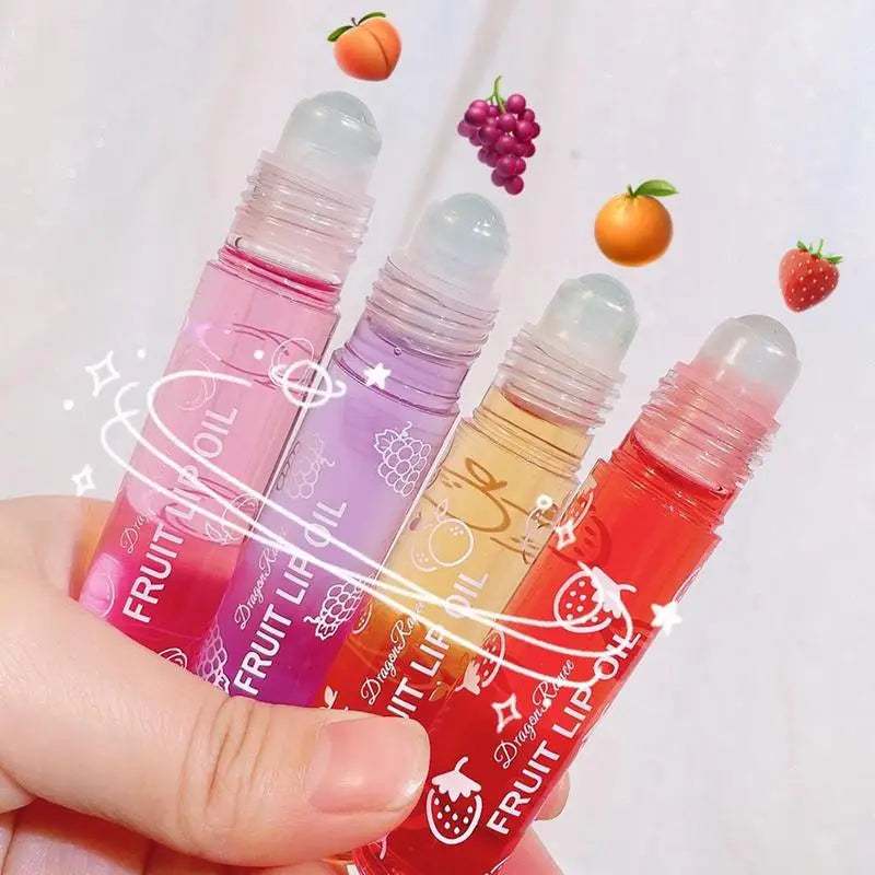 Transparent Hydrating Lip Gloss Fruit Roll-on Balm Lip Makeup Gloss Oil Primer Moisturizing Clear Lip Oil Long Lasting Cosmetics