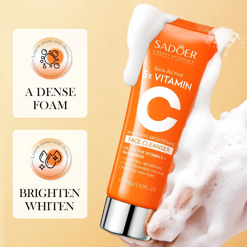 SADOER Vitamin C Facial Cleanser Face Wash Foam Cleanser Deep Cleansing Moisturizing Brightening Hydrating Skin Care Products