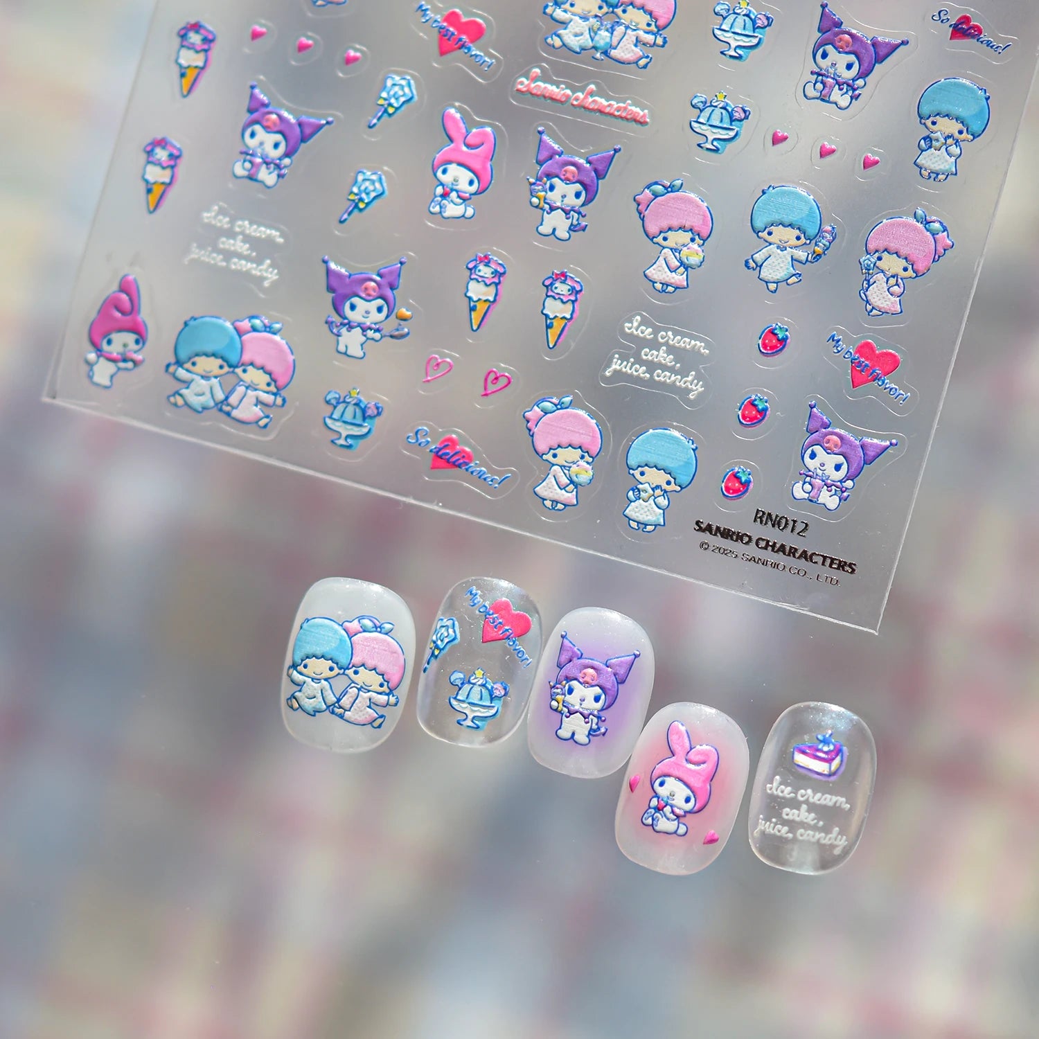 1PCS New Sanrio Family Cartoon 5D Embossed Nail Sticker Cute Hello Kitty Kuromi Pom Pom Purin Decal Nail Decoration