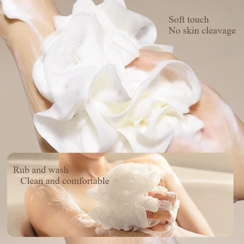 2-In-1 Bath Ball Towel Loofah With Drawstring Closure For Soap Soft Exfoliating Mesh Shower Sponge Skin Care Bathing Tool