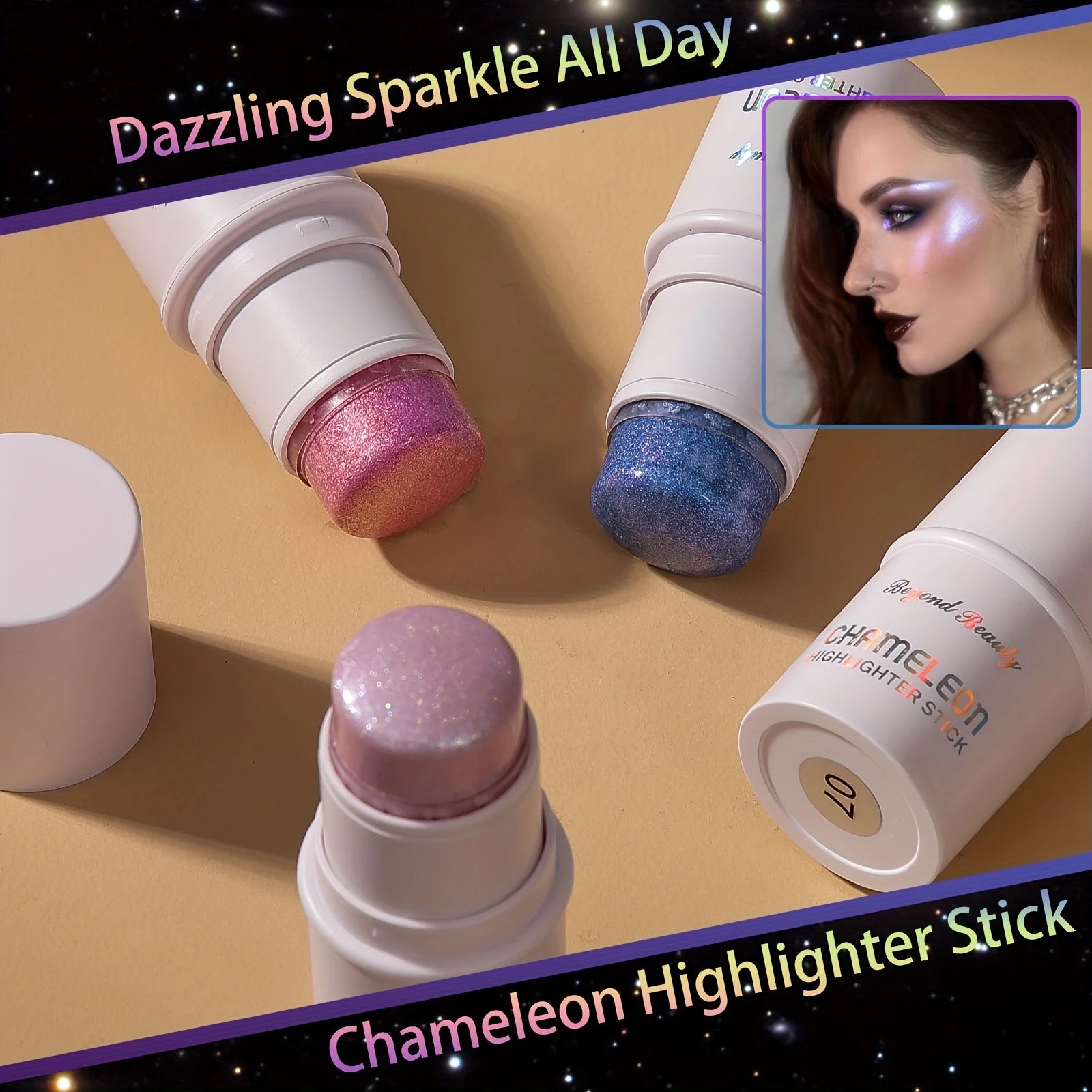 2PCS SET Chameleon Face Highlighter Stick, Multichrome Glitter Shimmer Highlighter Makeup
