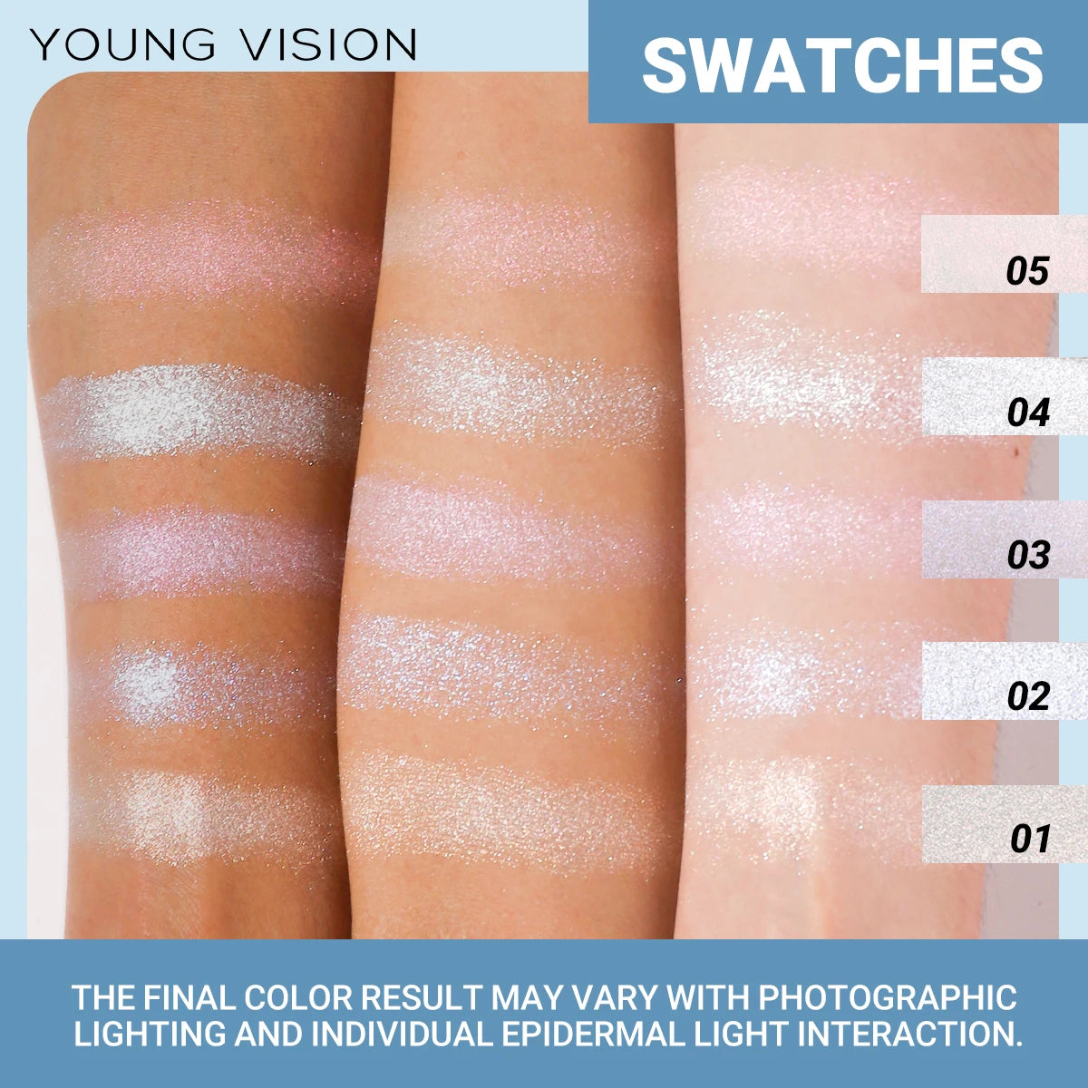 5-Color Creamy Highlighter Palette - Soft Putty Texture, Intense Shimmer & Glitter, Long-Lasting