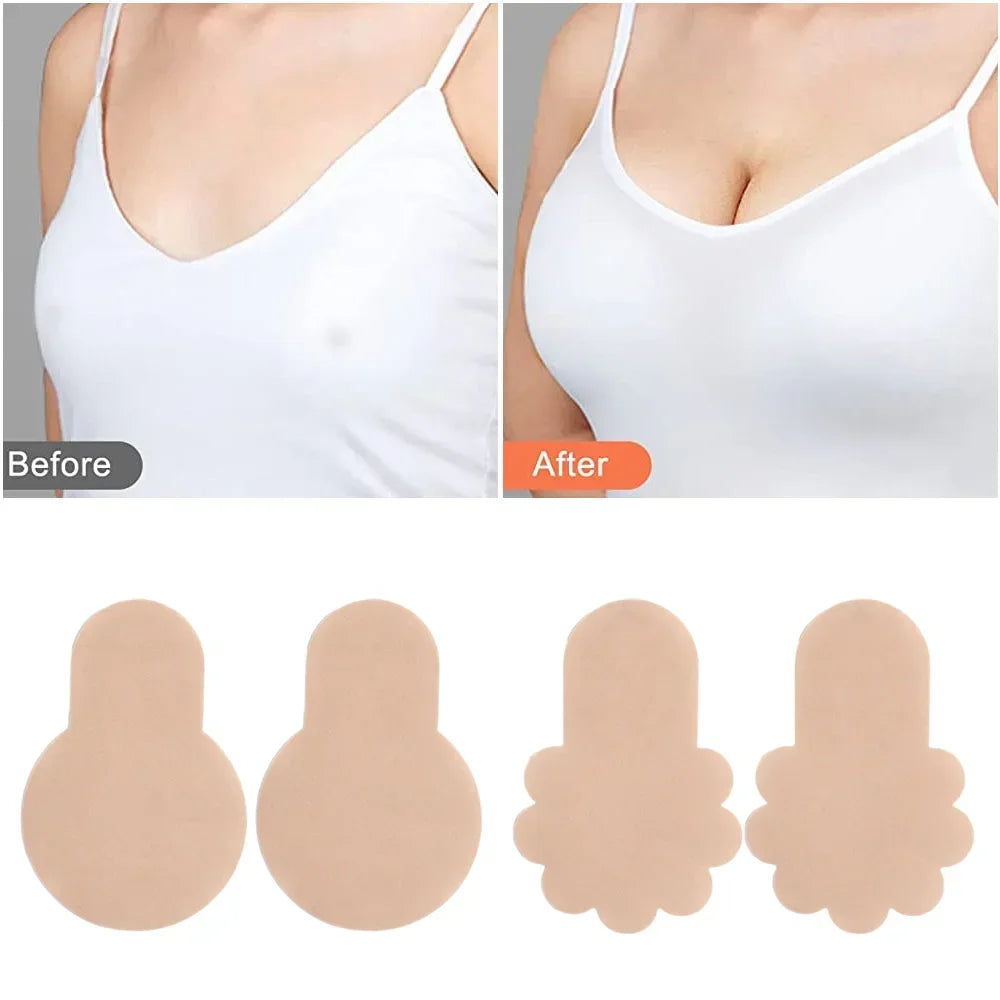 10Pcs Push Up Bras Self Adhesive Silicone Strapless Invisible Bra Women Reusable Sticky Breast Lift Bra Pads Petal Nipple Covers